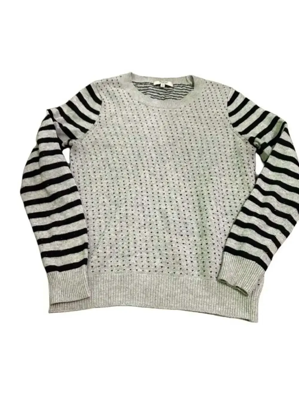 Madewell Women's Leafstitch Striped Crew Neck Sweater Gray Black